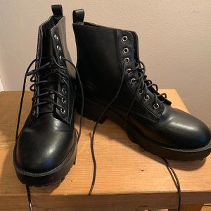 Divided Faux Leather Combat Boots